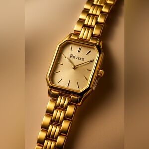 NWT‎ Rovixs Gold-Tone Stainless Steel Women's Dress Watch Japan